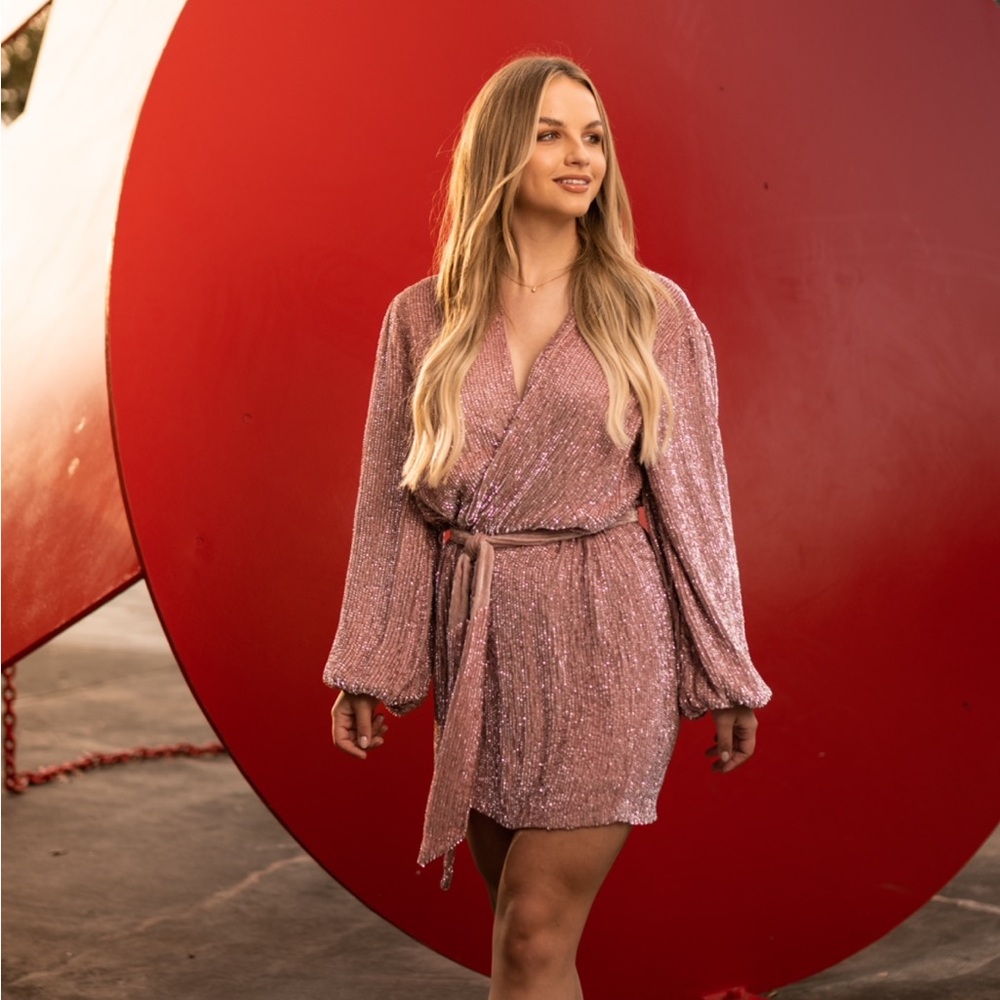 Retrofete Sequin Pink Wrap Dress